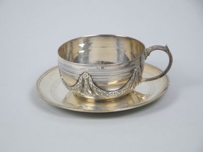 Cup and saucer in 950-thousandth silver with...