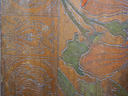 Set of two decorative panels in natural wood,...
