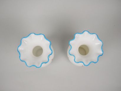 Pair of white opaline vases decorated with...