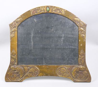 Frame in natural wood and stamped metal decorated...