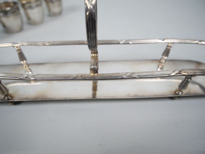 Silver-plated liqueur service with ribboned...