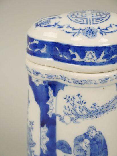 Porcelain tea pot with blue-white decoration...
