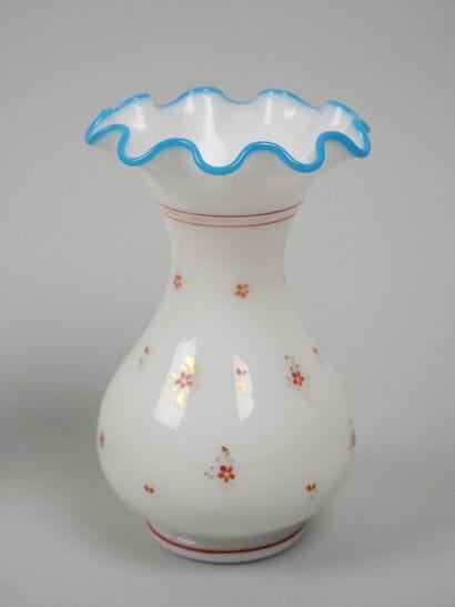 Pair of white opaline vases decorated with...