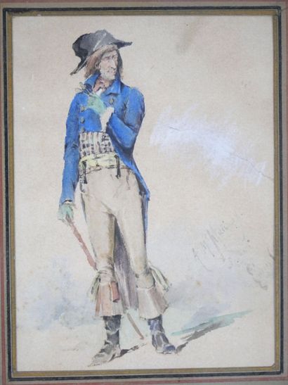 19th century school 
Man with bicorne
Watercolor...