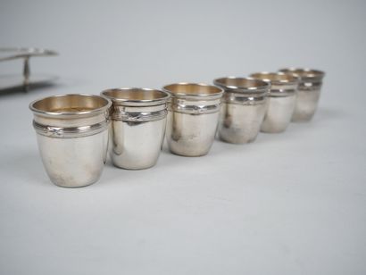Silver-plated liqueur service with ribboned...