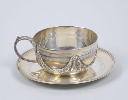 Cup and saucer in 950-thousandth silver with...