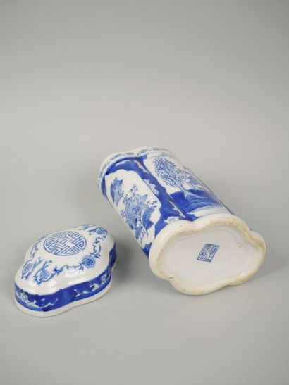 Porcelain tea pot with blue-white decoration...