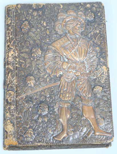 Wallet in embossed leather with floral decoration,...