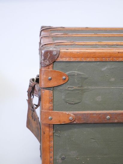 Travel trunk in studded leather, cardboard...
