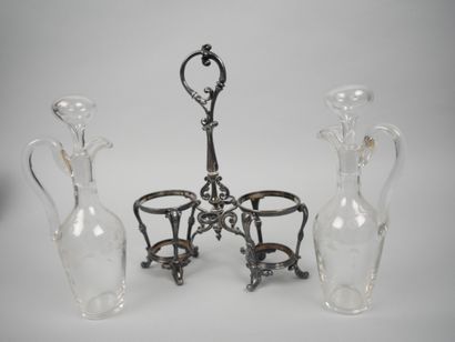 Pair of glass oil and vinegar cruets with...