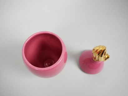 LONGWY
Small ovoid covered pot in pink earthenware...