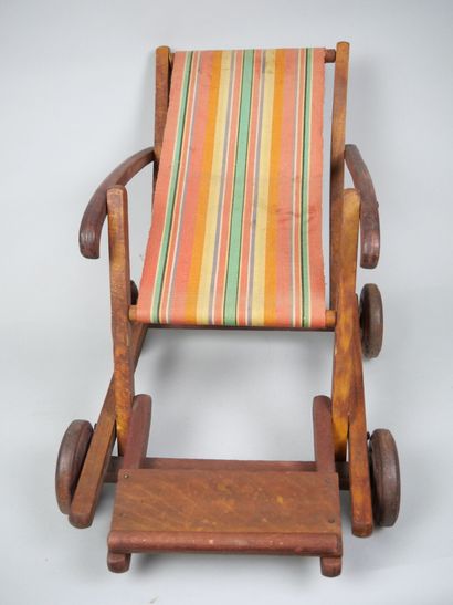 Small doll's deckchair in natural wood with...