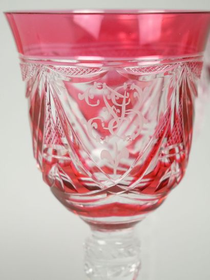 Reunion of 5 crystal glasses partially tinted...