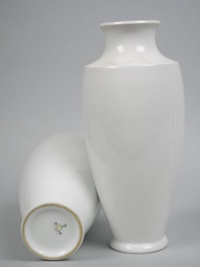 SEVRES
Pair of white porcelain baluster vases...