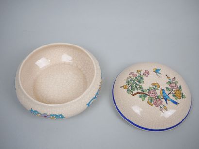 LONGWY
Cracked earthenware round box with...