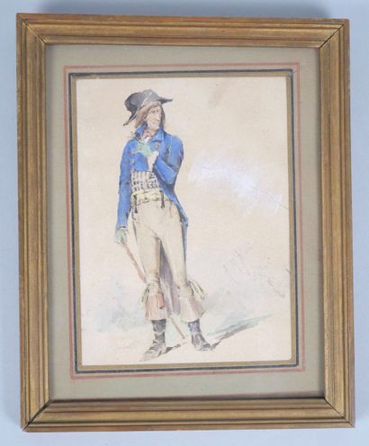 19th century school 
Man with bicorne
Watercolor...