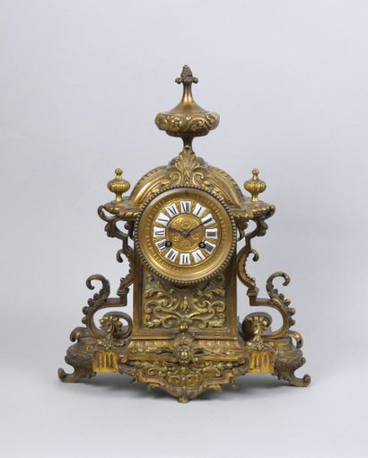 Gilt bronze clock, painted Roman numeral...
