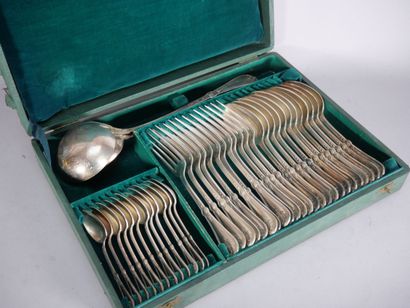 Silver-plated silverware set with foliage...