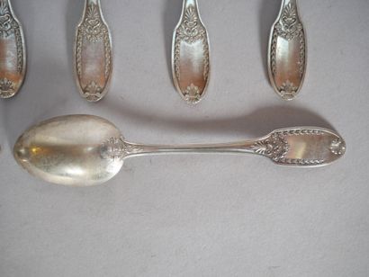Suite of 9 silver spoons, 950 thousandths,...