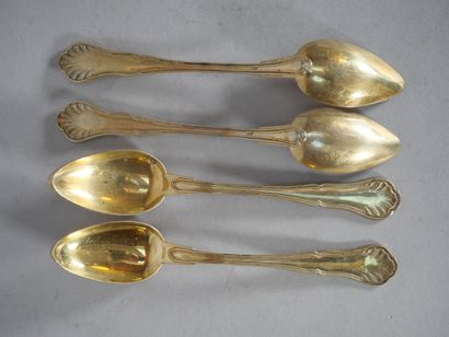 Suite of 4 spoons in 950 thousandths gilt...