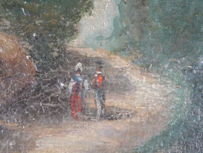 École du XIXe siècle
Village au bord de rivière.
Huile...