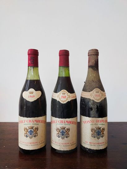 5 bouteilles: 
2 bouteilles MOUCHERON, GEVREY-CHAMBERTIN...