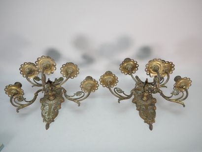 Paire d'appliques en bronze et laiton à 6...