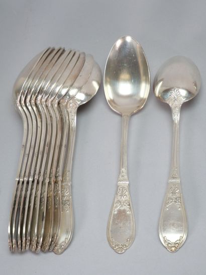 White metal service set with foliate and...