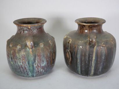 Pair of flared-neck baluster vases in shaded...