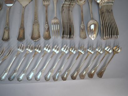 Part of a white metal menagère, spatula model...
