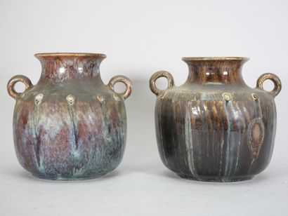 Pair of flared-neck baluster vases in shaded...