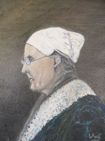 École XXe siècle
Vieille dame à la coiffe.
Huile...