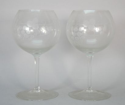 Pair of large glasses on pedestal in engraved...