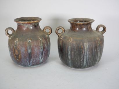 Pair of flared-neck baluster vases in shaded...