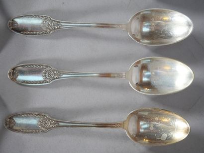 Suite of 9 silver spoons, 950 thousandths,...