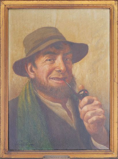 Léon NOIREAUT (1890-1960) 
Le fumeur de pipe
Huile...
