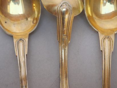 Suite of 4 spoons in 950 thousandths gilt...