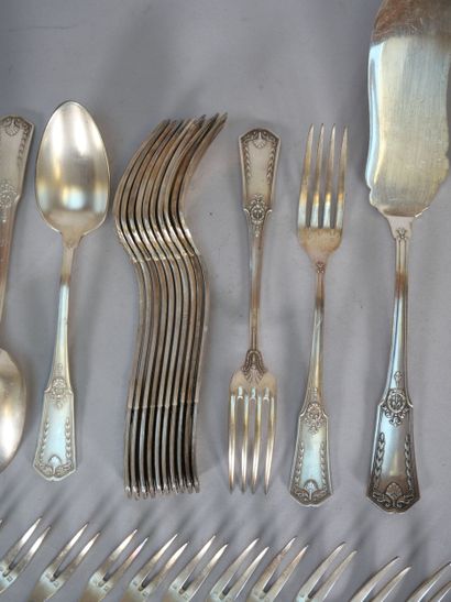 Part of a white metal menagère, spatula model...