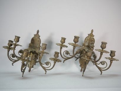 Paire d'appliques en bronze et laiton à 6...