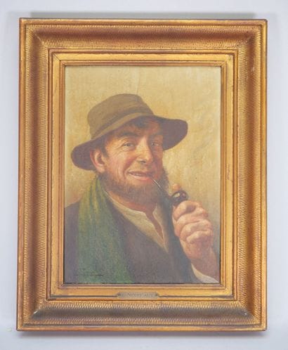 Léon NOIREAUT (1890-1960) 
Le fumeur de pipe
Huile...