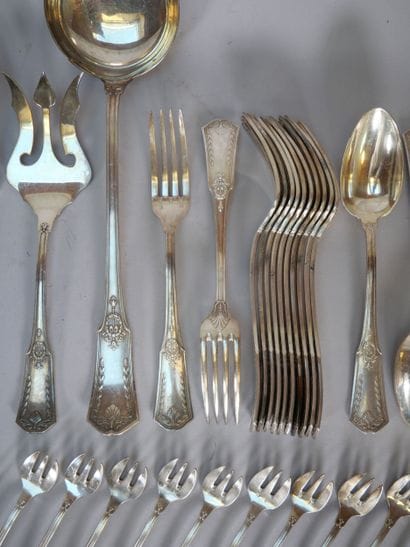 Part of a white metal menagère, spatula model...