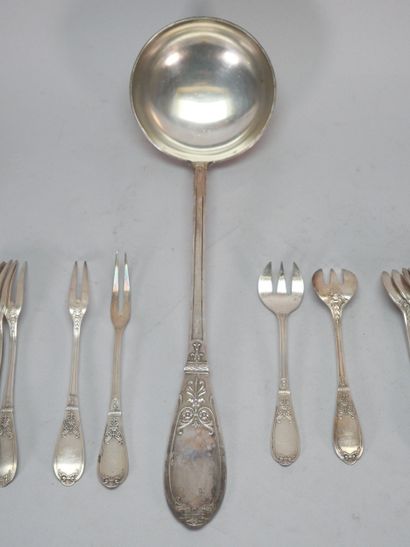 White metal service set with foliate and...