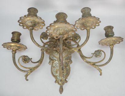Paire d'appliques en bronze et laiton à 6...