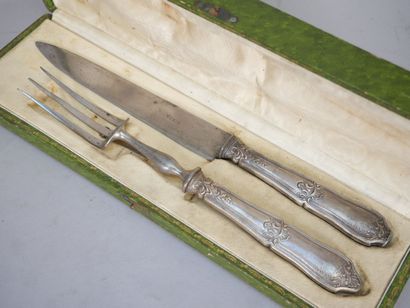 Cutlery for carving, handle in filled silver...