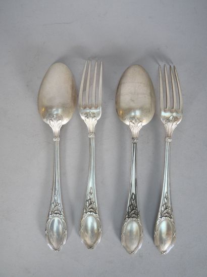 Set of two large flatware pieces in 950 thousandths...