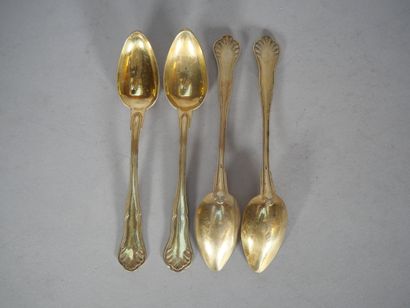 Suite of 4 spoons in 950 thousandths gilt...