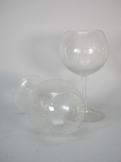 Pair of large glasses on pedestal in engraved...