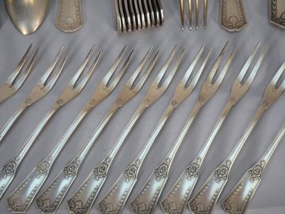 Part of a white metal menagère, spatula model...