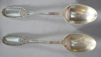 Suite of 9 silver spoons, 950 thousandths,...