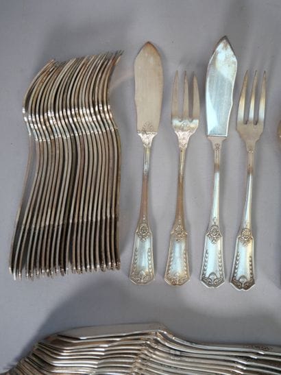 Part of a white metal menagère, spatula model...